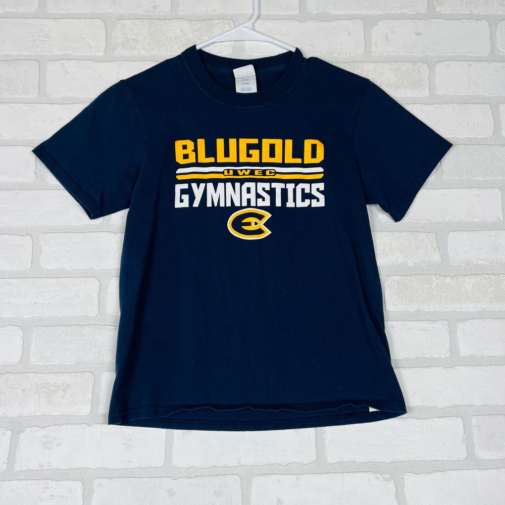 Port & Company Kids UWEC Blugold Gymnastics Navy Blue Graphic T-Shirt Size M